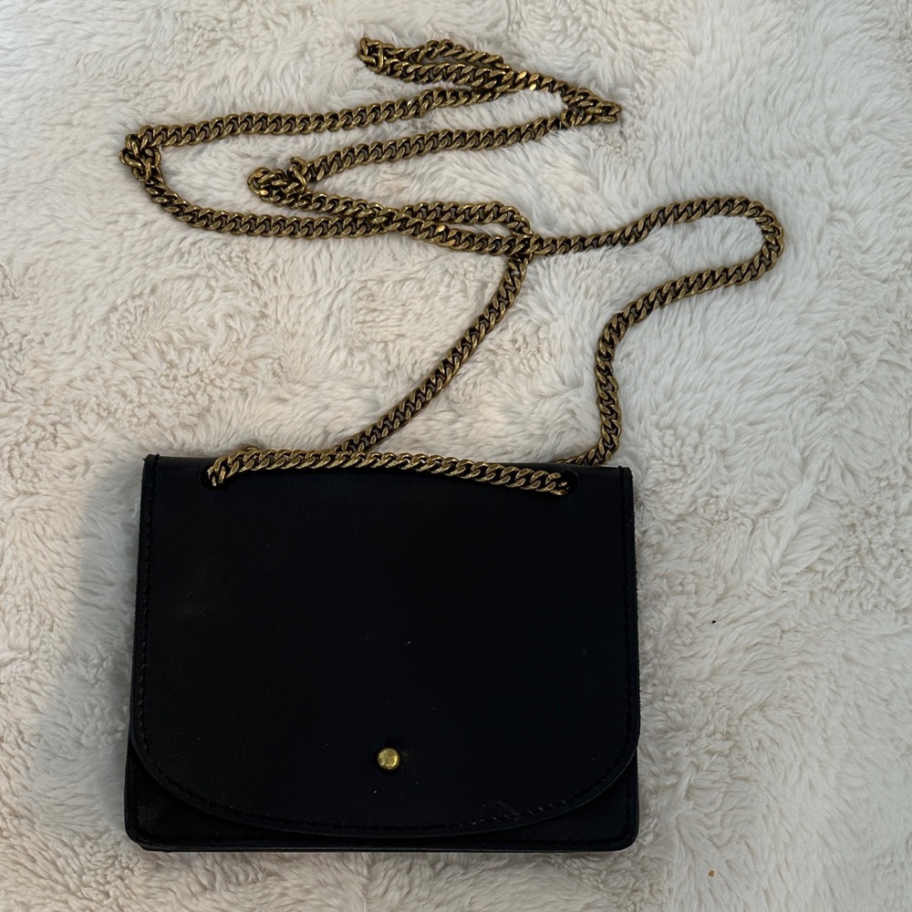 Madewell Black Leather Crossbody Bag with Brass Colored Chain Strap